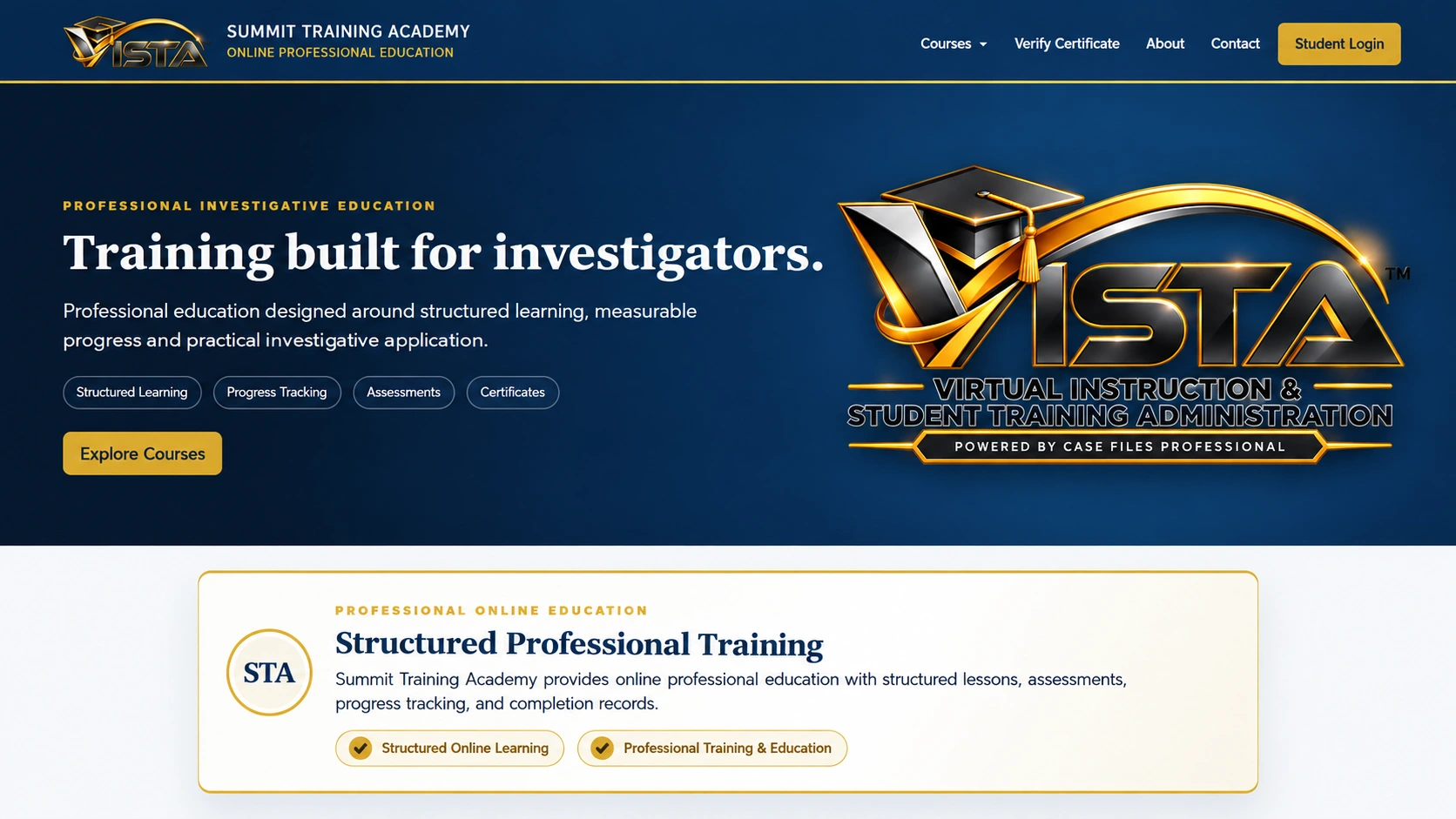 VISTA™ Public academy website — edited application preview with sample data